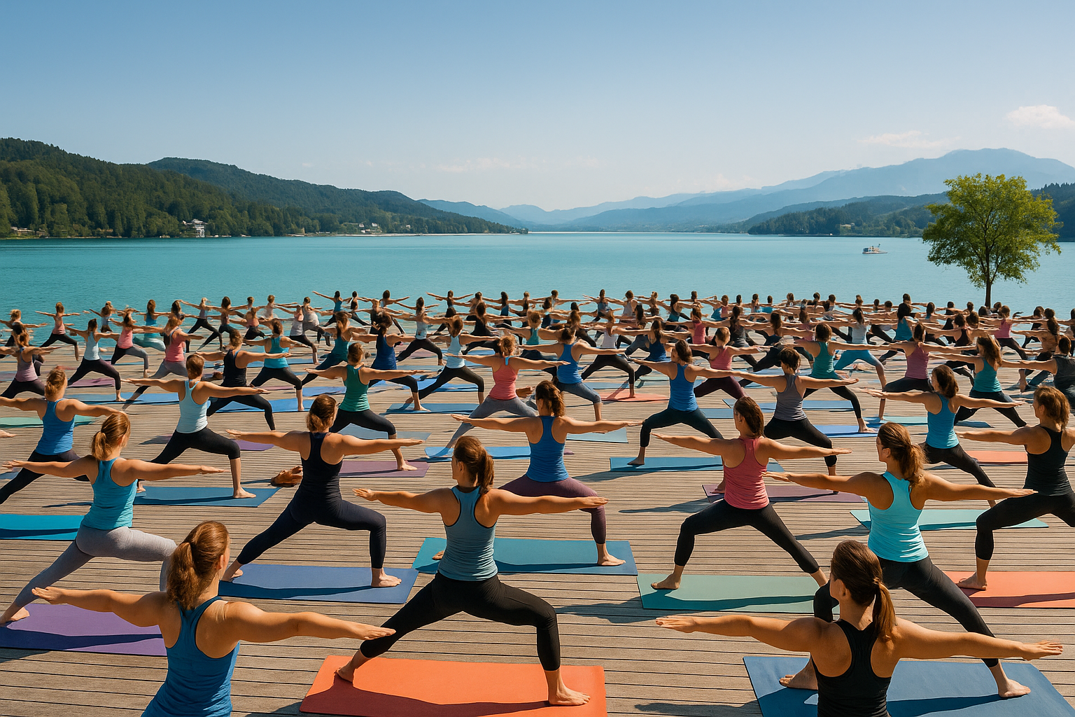Titelbild zu „Yoga-Spektakel am Wörthersee: Über 400 Yogis erobern das Paradies!“