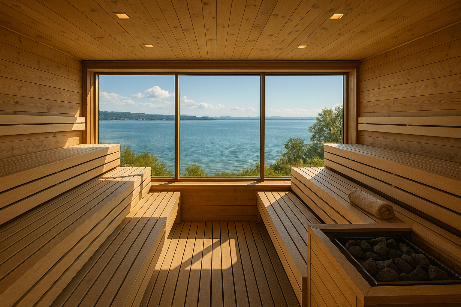 Titelbild zu „Die atemberaubende Panoramasauna: Entspannung pur am Bodensee!“